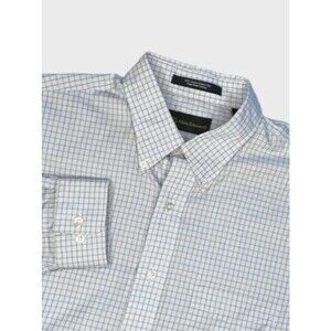 Allen Edmonds Wrinkle Free Men's Blue/Beige Check Long Sleeve Button Up Shirt  L